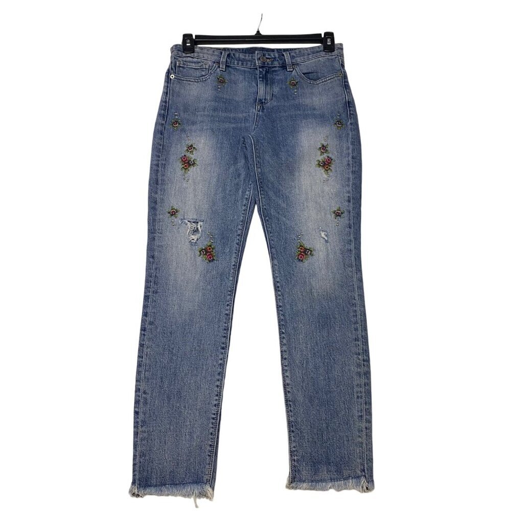 LUCKY BRAND DISTRESSED‎ FLORAL EMBROIDERED SKINNY JEANS 6/28 - Picture 3 of 8